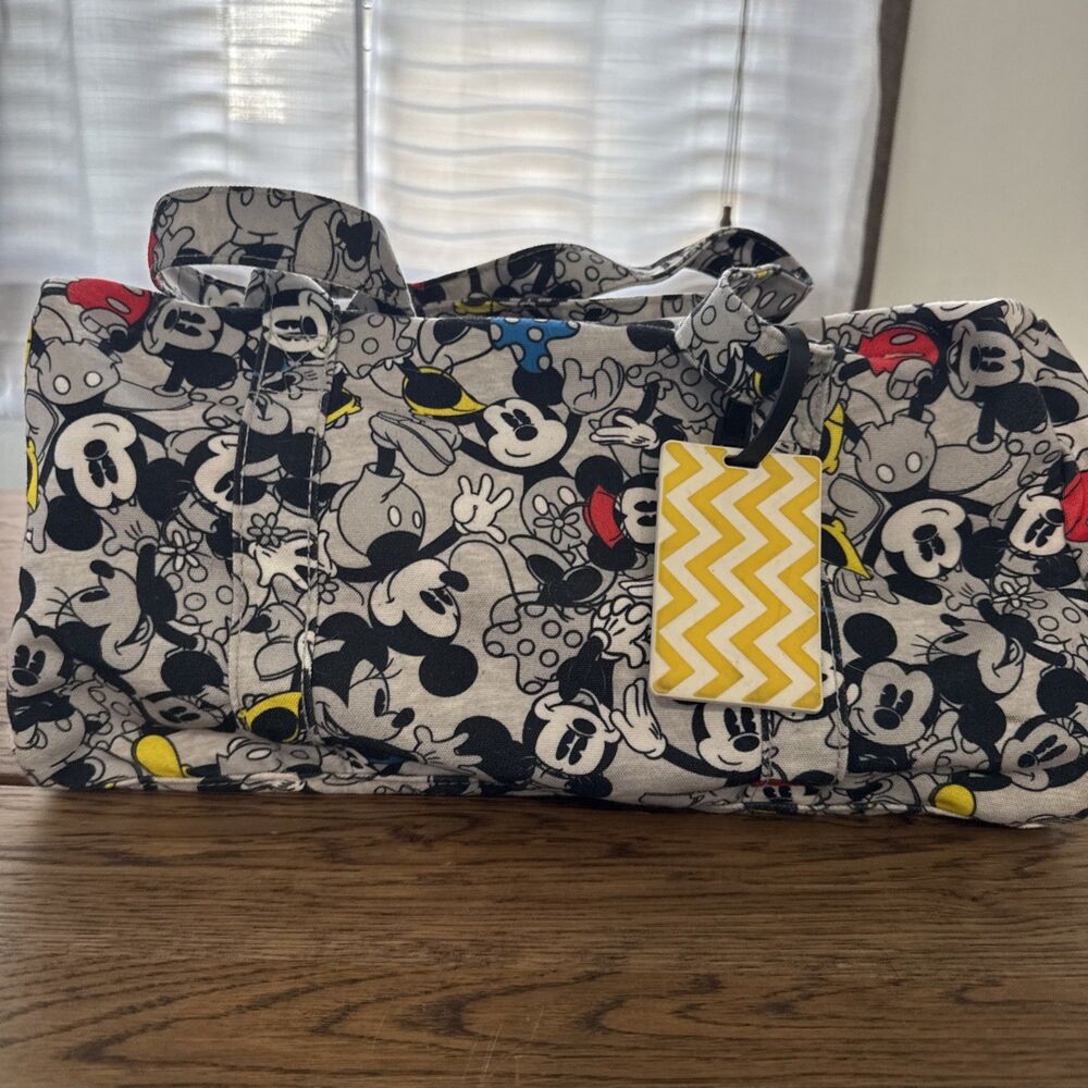 Disney Mickey & Minnie Mouse Gray Multicolor All Over Print Weekender Duffel Bag